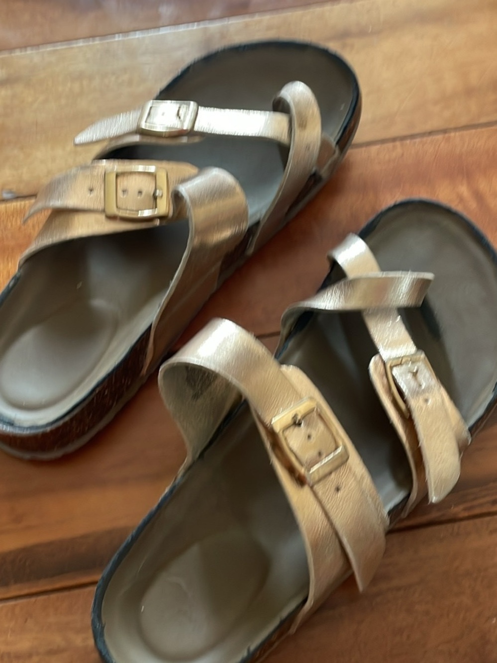 Metallic Gold Double-Strap Girls Slide Sandals